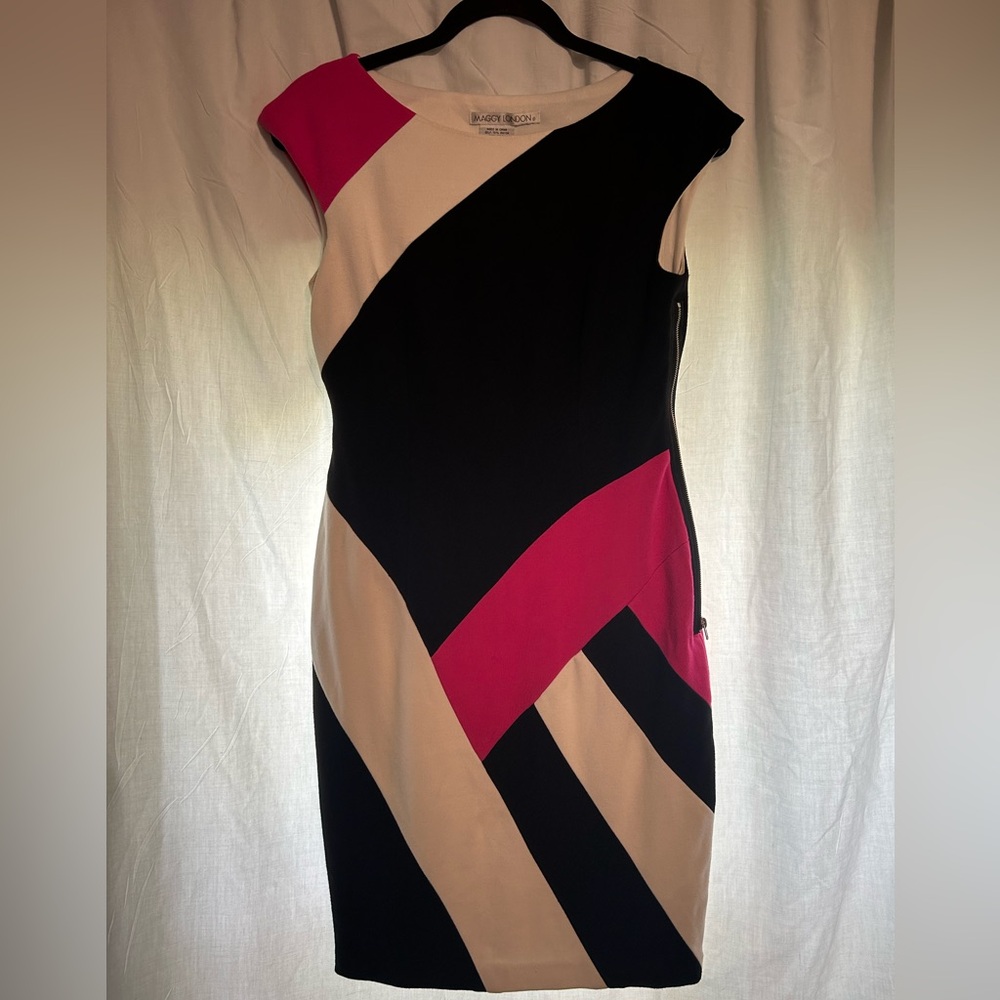 Maggy London black, pink, and white cocktail dress